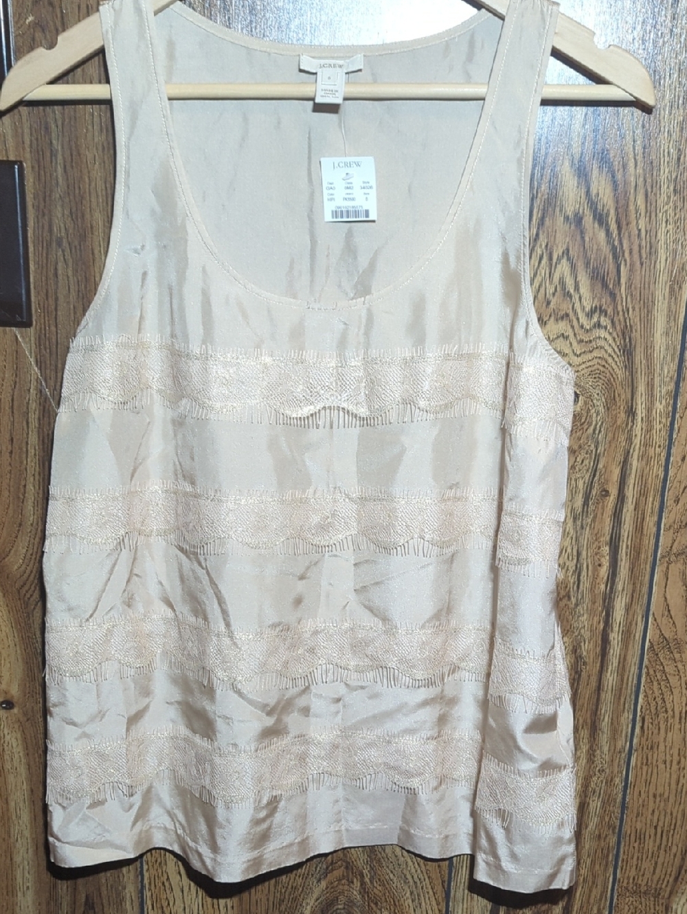 J. Crew Silk Champagne-Beige Lace-Trim Tank Women's Size 6